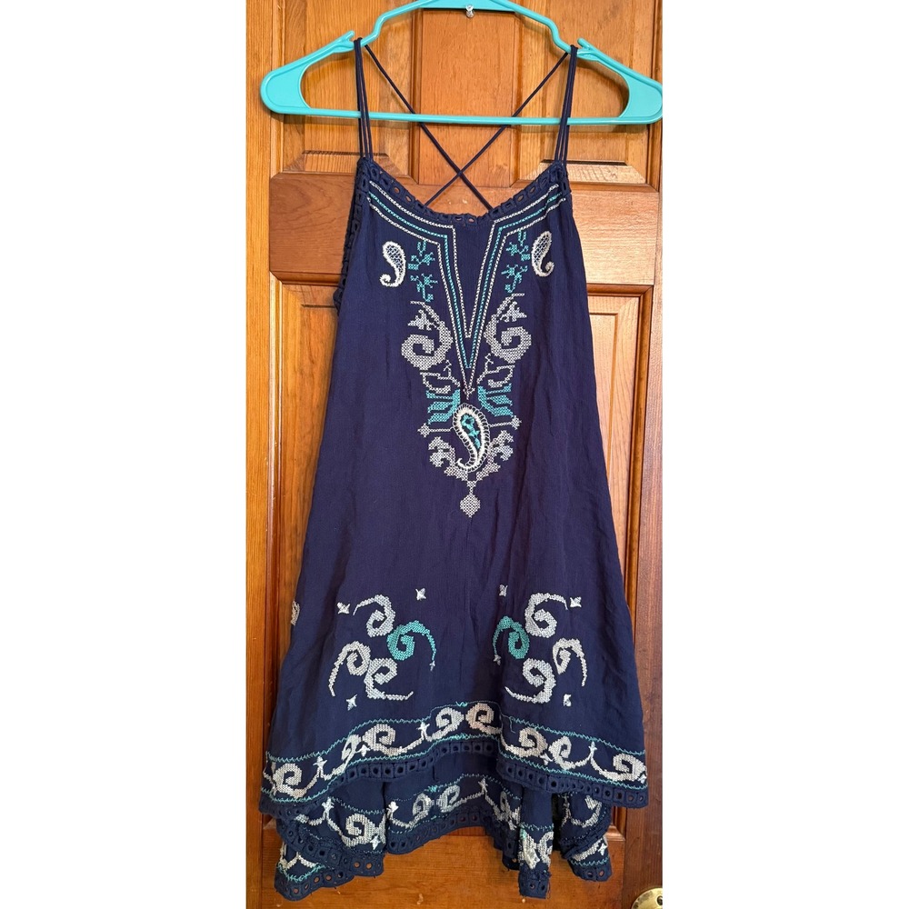 MonoReno Navy Blue Embroidered Paisley Eyelet Lace Mini Dress Small